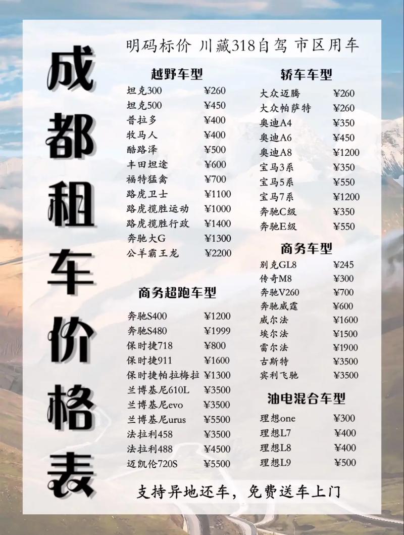 【成都租车网价目表,成都租车价格一月多少钱】